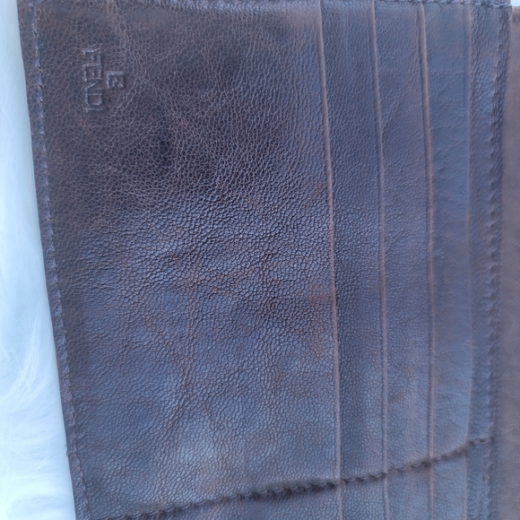 Fendi Brown Leather Wallet Clutch gold logo brass with box Continental - Picture 12 of 15